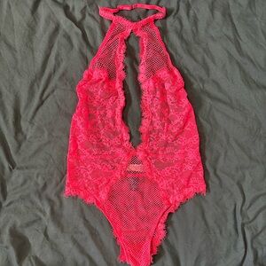 Discontinued Victoria's Secret Neon Coral Lace Bodysuit